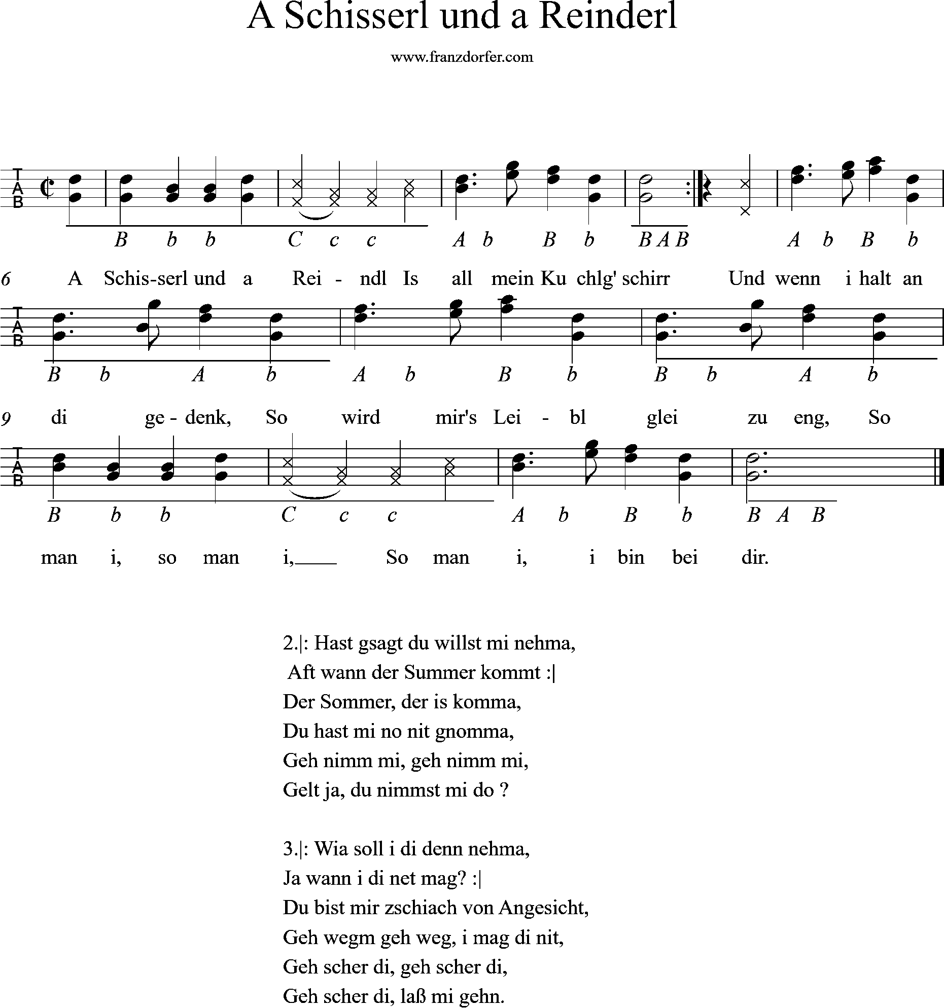 A Schisserl und a Reinderl-griffschrift Ziach Noten , lernen - A Schisserl und a Reinderl-griffschrift